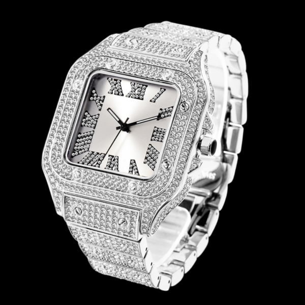 Square White Gold Dial VVS Numerals Iced Out Diamond Watch