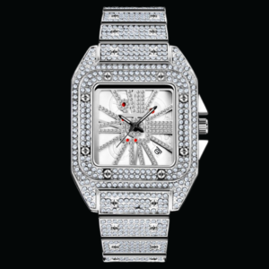 Square Special Red Dial Date Iced Out Diamond Watch