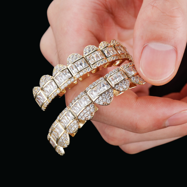 Baguette Paved Setting Iced Out Diamond Grillz