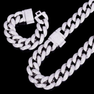 20MM Prong Baguette Iced Out Diamond Necklace Bracelet Set