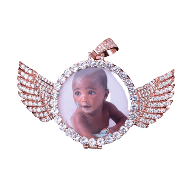 Angel Wings Medallion Circle Custom Photo Picture Pendant Necklace