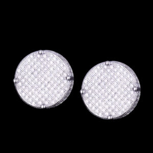 14MM Round Screw Back Iced Out Diamond Stud Earrings