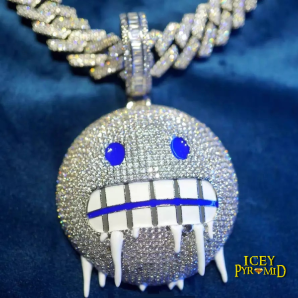 Iceman Blue Eyed Drippy Mouth Iced Out Diamond Pendant Necklace