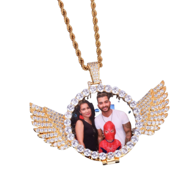 Angel Wings Medallion Circle Custom Photo Picture Pendant Necklace