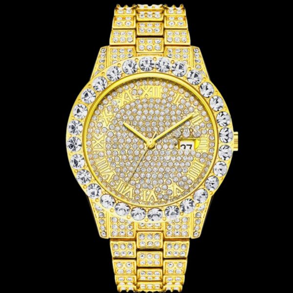 Roman Numerals Fully Stoned Dial Iced Out Diamond Watch