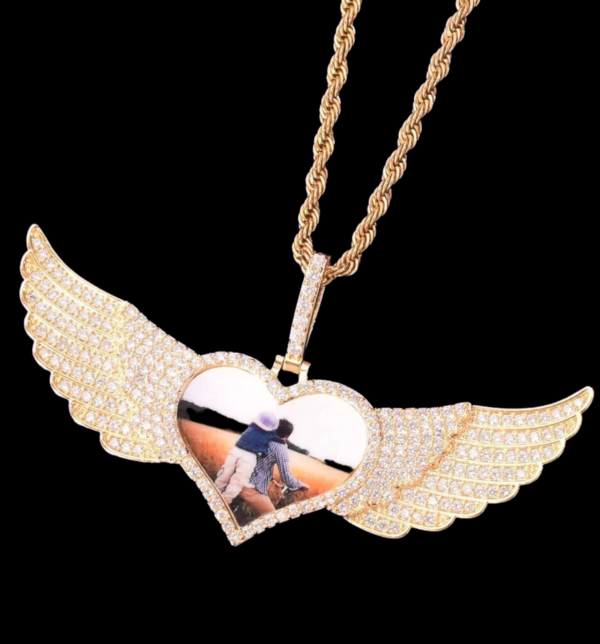 Long Wings Heart Custom Photo Picture Pendant Necklace