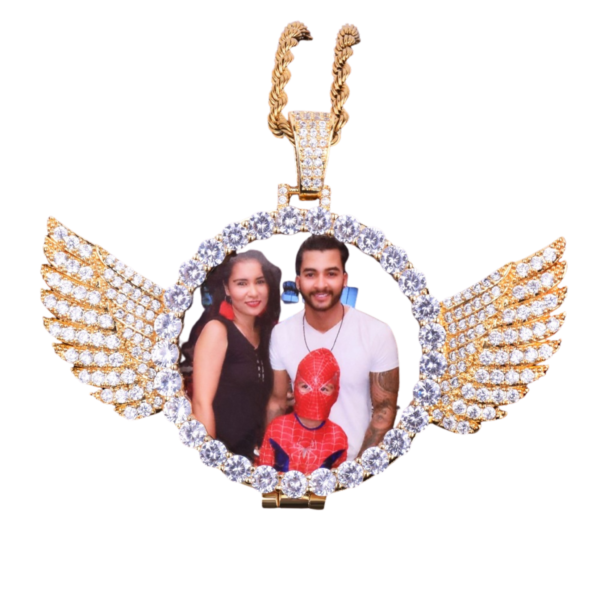 Angel Wings Medallion Circle Custom Photo Picture Pendant Necklace