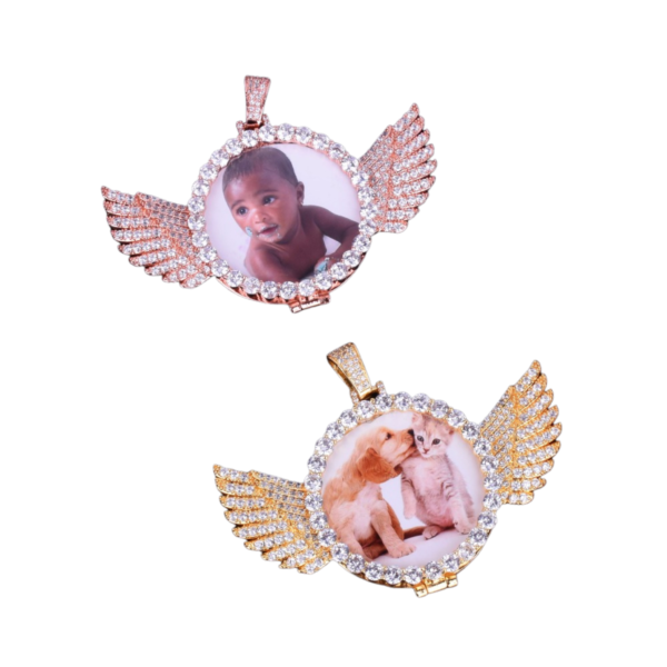 Angel Wings Medallion Circle Custom Photo Picture Pendant Necklace