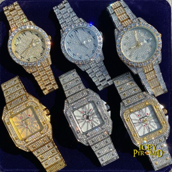 Arabic Numerals Date Iced Out Diamond Watch