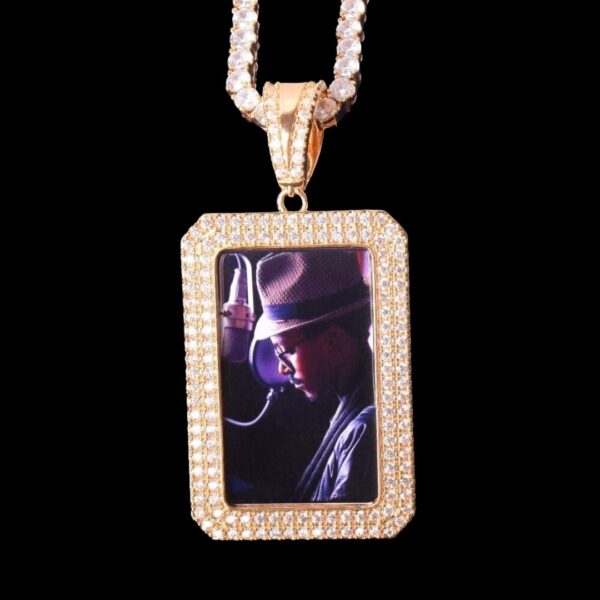 Double Tennis Rectangle Custom Photo Picture Pendant Necklace