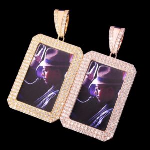 Double Tennis Rectangle Custom Photo Picture Pendant Necklace