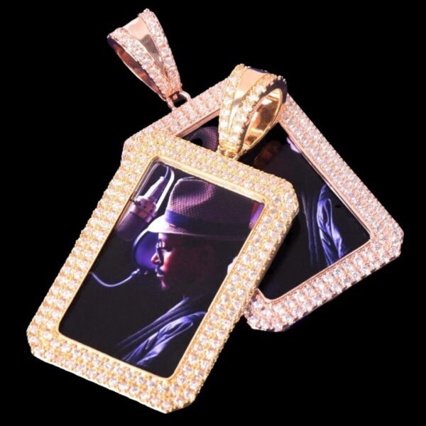 Double Tennis Rectangle Custom Photo Picture Pendant Necklace