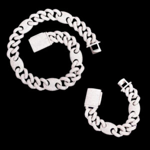 14MM Bean and Links Cuban Iced Out Diamond Necklace Bracelet Set