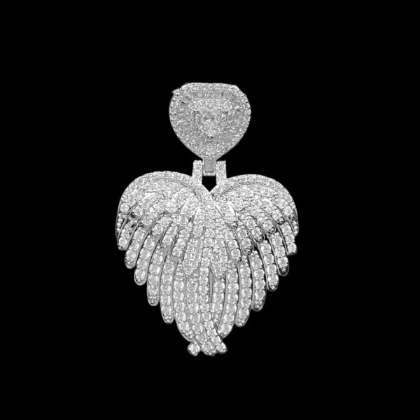 Angel Wings Heart Tennis Iced Out Diamond Pendant Necklace