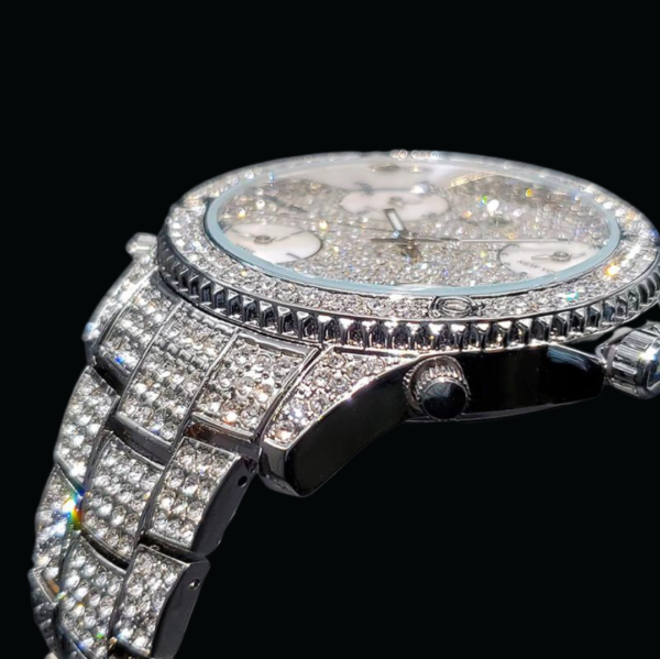 Waterproof Big Dial Dual Time Iced Out Diamond Watch