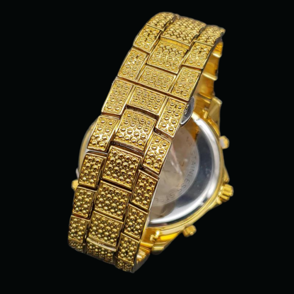 Waterproof Big Dial Dual Time Iced Out Diamond Watch