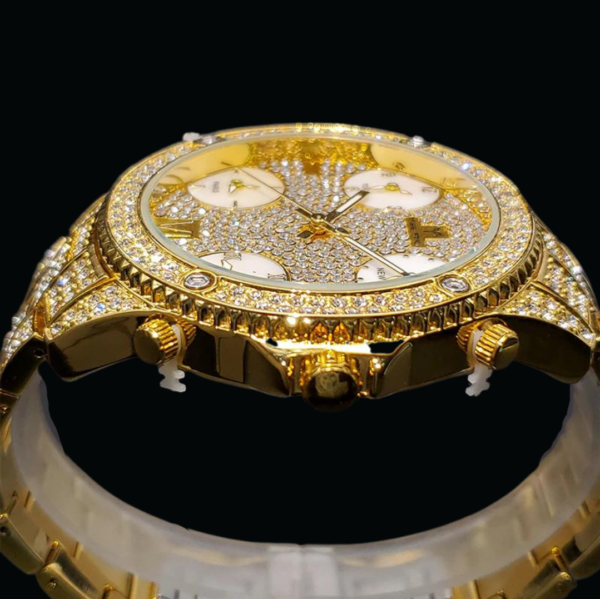 Waterproof Big Dial Dual Time Iced Out Diamond Watch