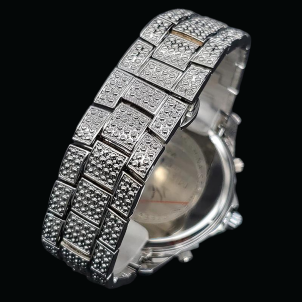 Waterproof Big Dial Dual Time Iced Out Diamond Watch