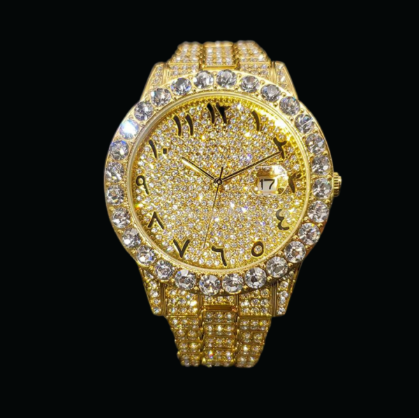 Arabic Numerals Date Iced Out Diamond Watch