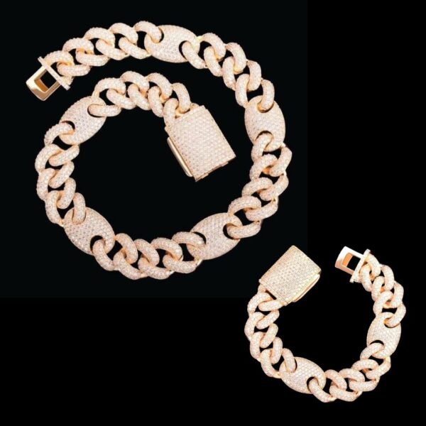 14MM Bean and Links Cuban Iced Out Diamond Necklace Bracelet Set