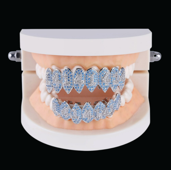 Shark Vampire 8 Fang Blue Iced Out Diamond Grillz