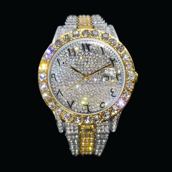 Arabic Numerals Date Iced Out Diamond Watch