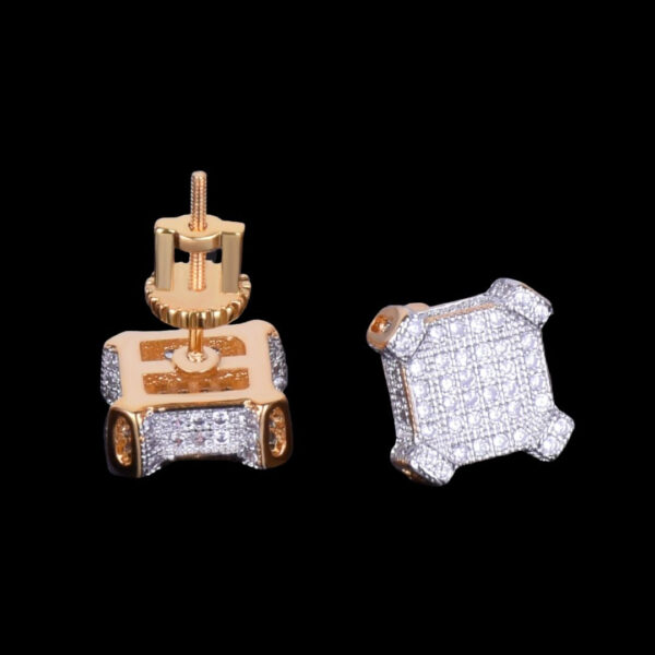 10MM Sapphire Squares Iced Out Diamond Stud Earrings