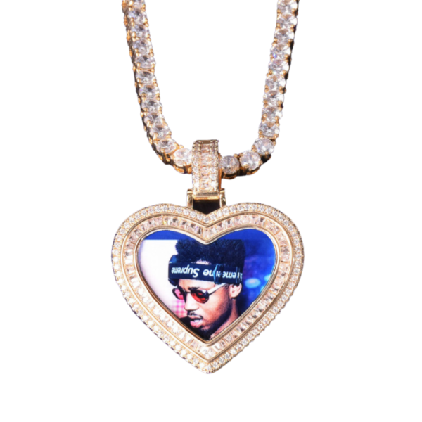 Heart Baguette Custom Photo Picture Pendant Necklace