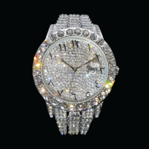 Arabic Numerals Date Iced Out Diamond Watch