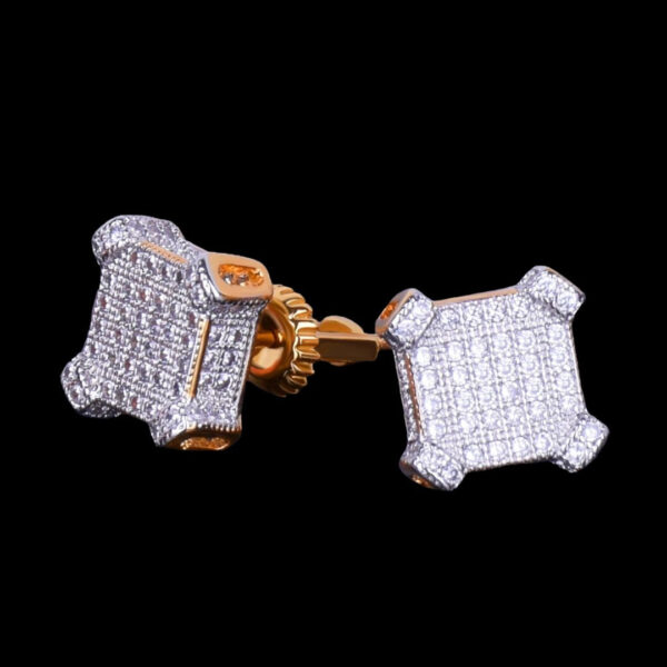 10MM Sapphire Squares Iced Out Diamond Stud Earrings