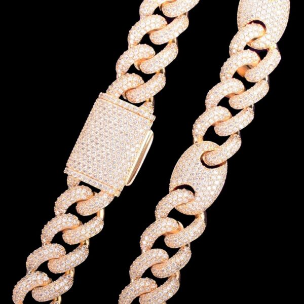 14MM Bean and Links Cuban Iced Out Diamond Necklace Bracelet Set