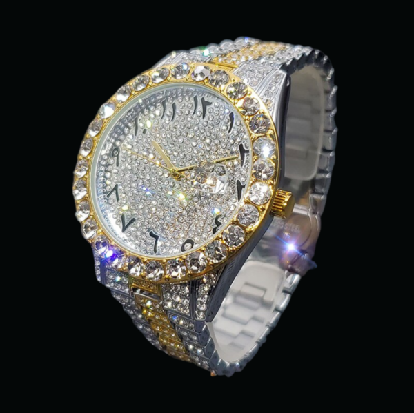 Arabic Numerals Date Iced Out Diamond Watch