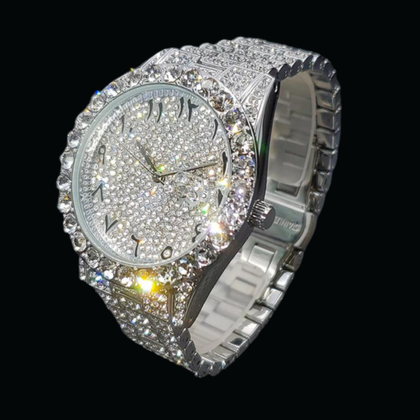 Arabic Numerals Date Iced Out Diamond Watch