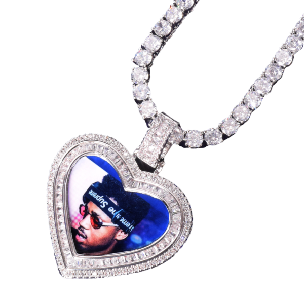 Heart Baguette Custom Photo Picture Pendant Necklace