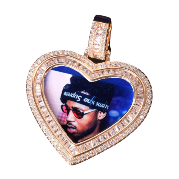 Heart Baguette Custom Photo Picture Pendant Necklace