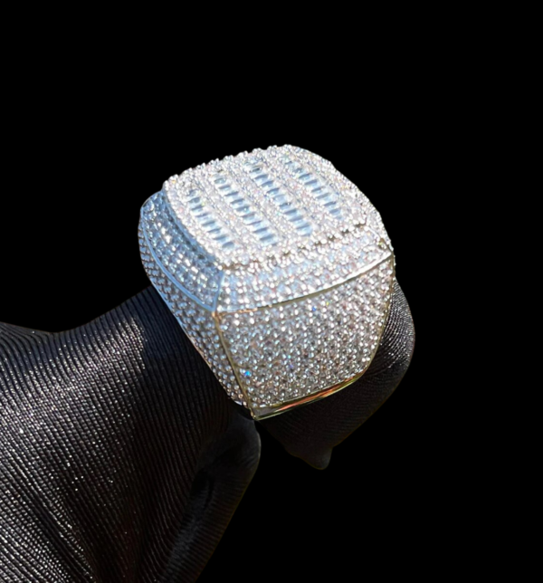 Cushion Prong Baguette Top Iced Out Diamond Ring