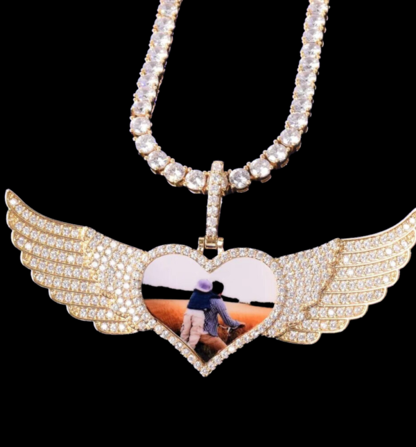 Long Wings Heart Custom Photo Picture Pendant Necklace