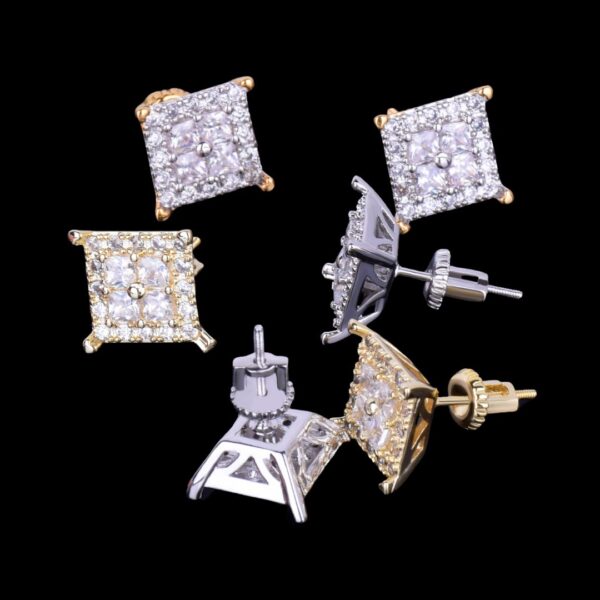 12MM Square Shiny Screw Back Iced Out Diamond Stud Earrings