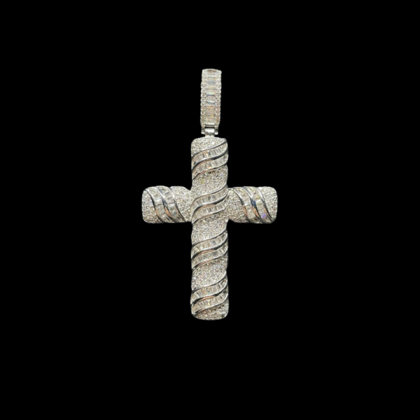 Cross Baguette Steel Edition Iced Out Diamond Pendant Necklace