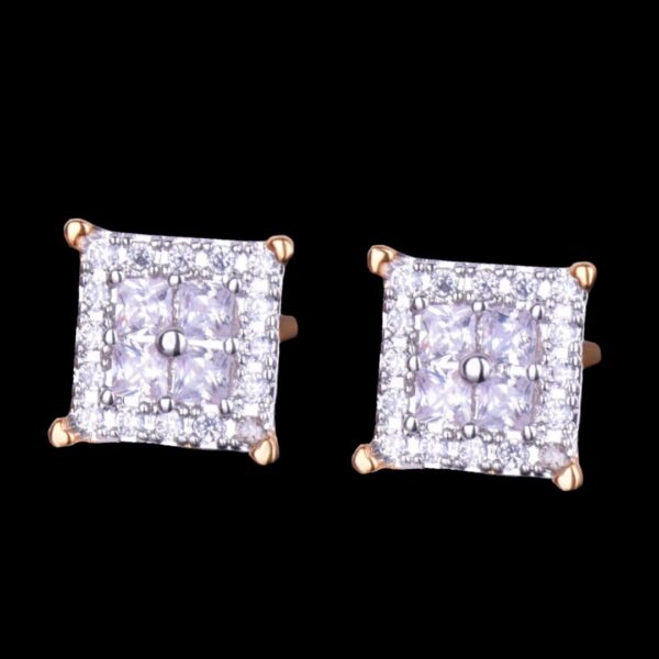 12MM Square Shiny Screw Back Iced Out Diamond Stud Earrings