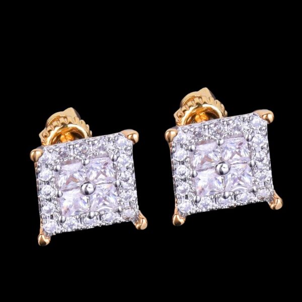 12MM Square Shiny Screw Back Iced Out Diamond Stud Earrings