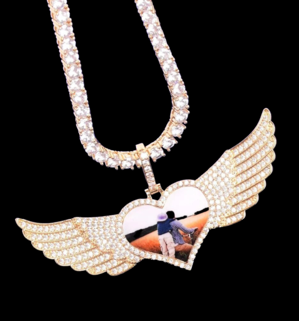 Long Wings Heart Custom Photo Picture Pendant Necklace