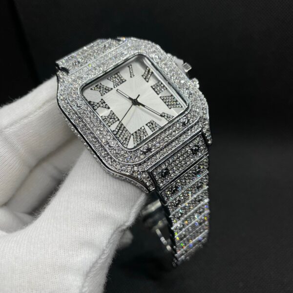 Square White Gold Dial VVS Numerals Iced Out Diamond Watch