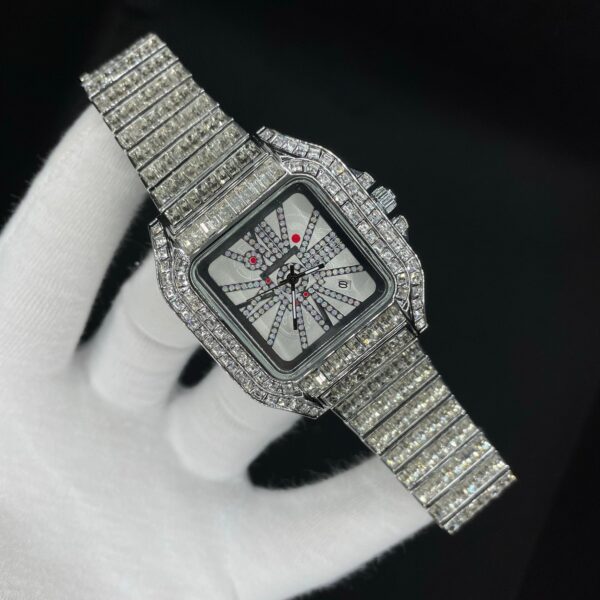 Square Fully Diamond Date Iced Out Diamond Watch