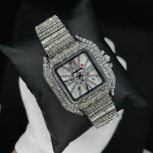 Square Fully Diamond Date Iced Out Diamond Watch