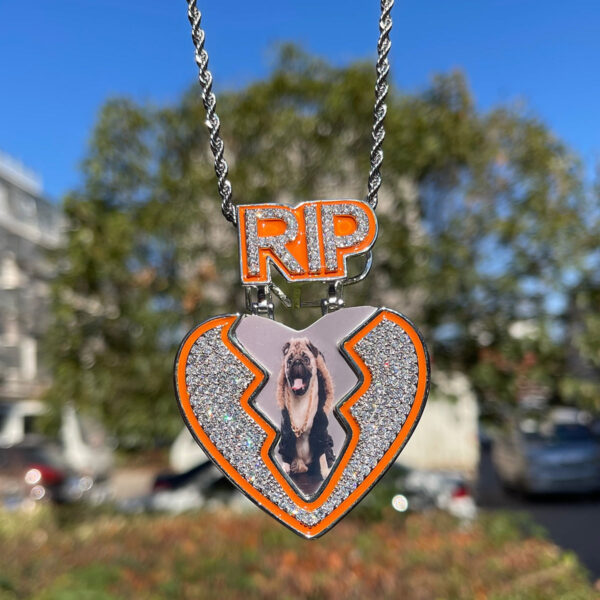 Broken Heart RIP Bail Glow In Dark Custom Photo Picture Pendant Necklace