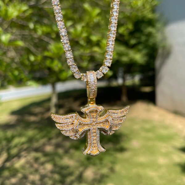 NEW | Cross Angle Wing Iced Out Diamond Pendant Necklace