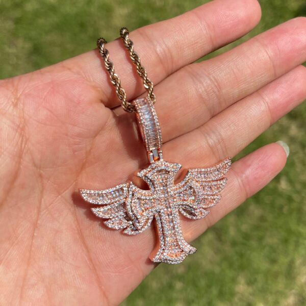 NEW | Cross Angle Wing Iced Out Diamond Pendant Necklace