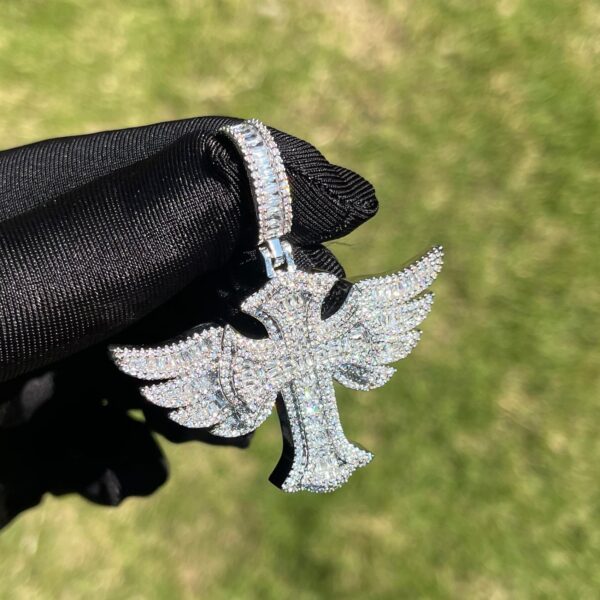 NEW | Cross Angle Wing Iced Out Diamond Pendant Necklace