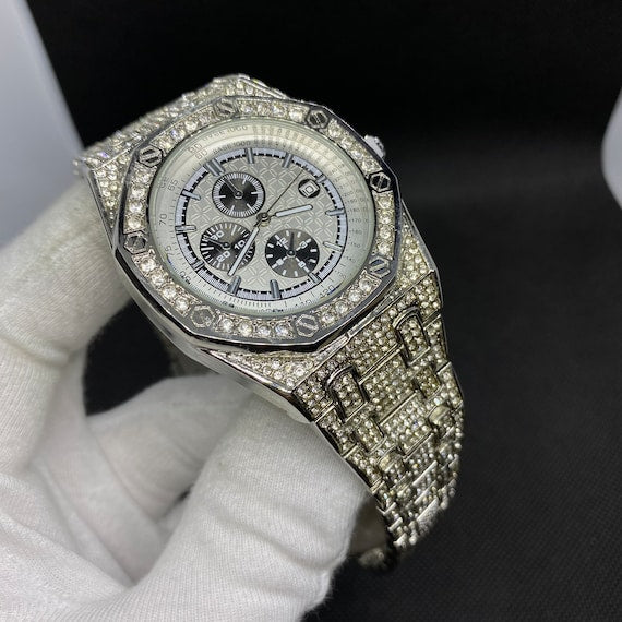 Date Blacked Chronograph Iced Out Diamond Watch